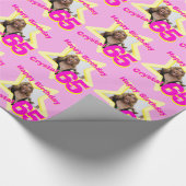 女の子の名前の写真65th誕生日ピンクと黄色の星 ラッピングペーパー (角)