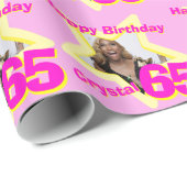 女の子の名前の写真65th誕生日ピンクと黄色の星 ラッピングペーパー (ロールコーナー)