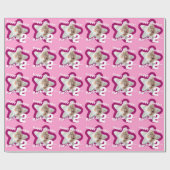 女の子の名前の年齢あなたの写真のピンクの星のパターンを追加 ラッピングペーパー (フラット)