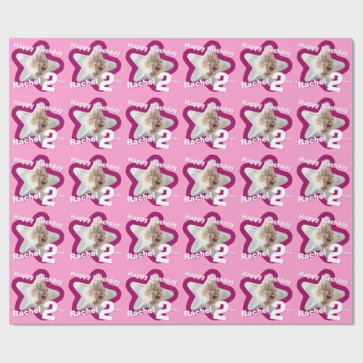 女の子の名前の年齢あなたの写真のピンクの星のパターンを追加 ラッピングペーパー (フラット)