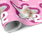 女の子の名前の年齢あなたの写真のピンクの星のパターンを追加 ラッピングペーパー (ロールコーナー)