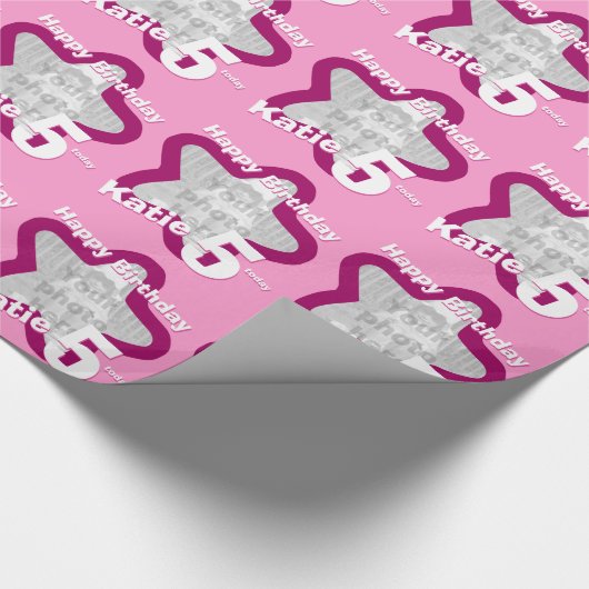 女の子の名前の年齢あなたの写真の星型を追加 ラッピングペーパー (角)