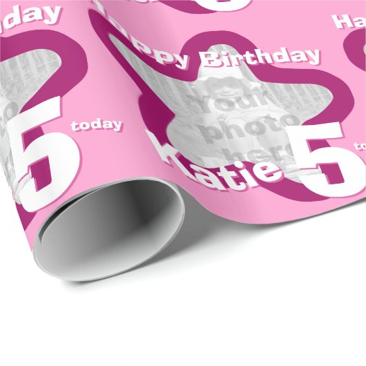 女の子の名前の年齢あなたの写真の星型を追加 ラッピングペーパー (ロールコーナー)