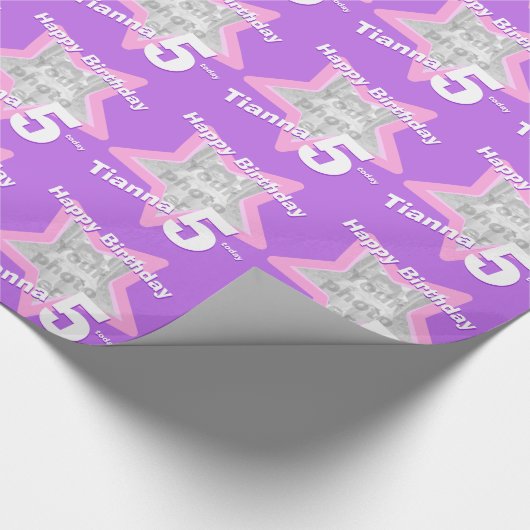 女の子の名前の年齢あなたの写真の紫色の星模様を追加 ラッピングペーパー (角)