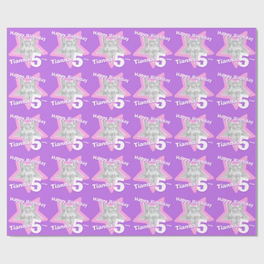 女の子の名前の年齢あなたの写真の紫色の星模様を追加 ラッピングペーパー (フラット)