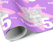 女の子の名前の年齢あなたの写真の紫色の星模様を追加 ラッピングペーパー (ロールコーナー)