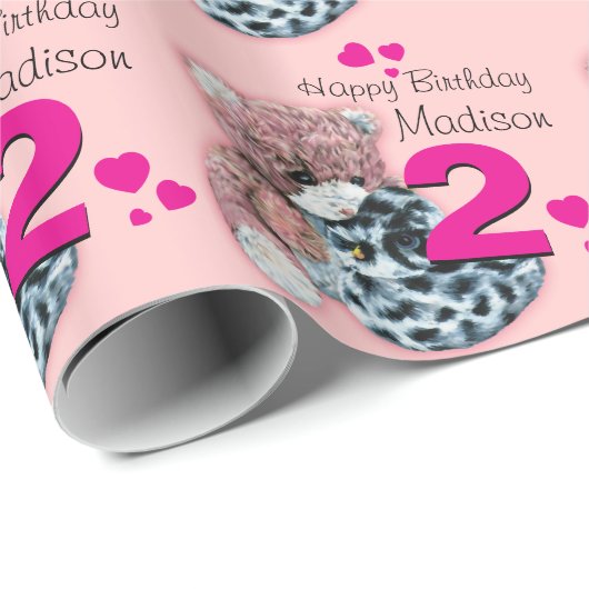 女の子の名前の年齢ソフトおもちゃのバースデーラップパターン（の模様が）あるラップ ラッピングペーパー (ロールコーナー)