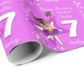 女の子の名前の年齢バレリーナ紫の誕生日パターン ラッピングペーパー (ロールコーナー)