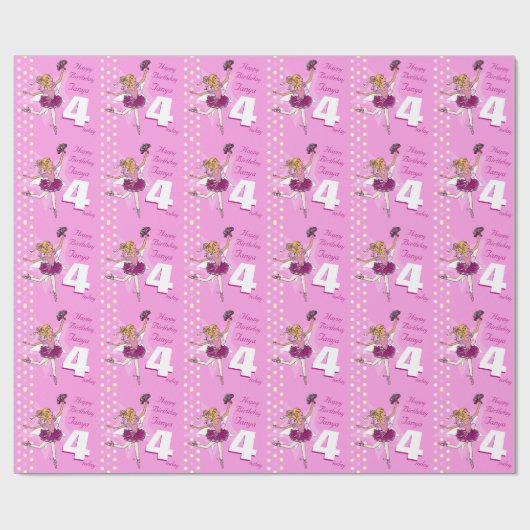 女の子の名前の年齢バレリーナ誕生日ラップパターン（の模様が）あるラップ ラッピングペーパー (フラット)