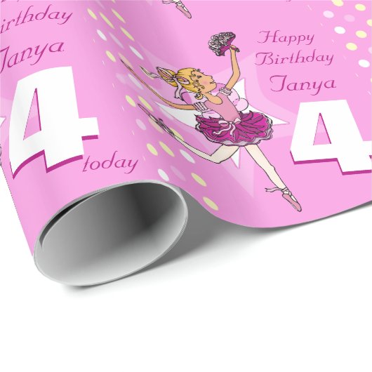 女の子の名前の年齢バレリーナ誕生日ラップパターン（の模様が）あるラップ ラッピングペーパー (ロールコーナー)