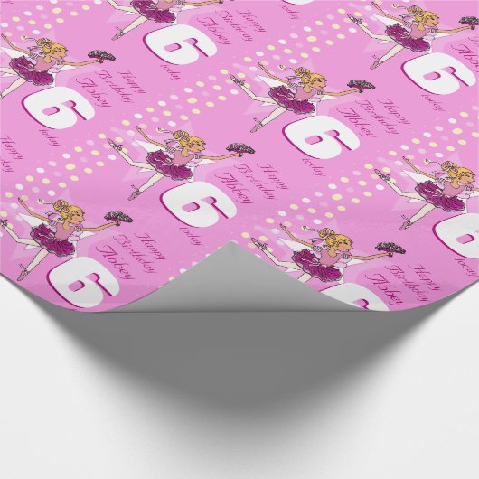 女の子の名前の年齢バレリーナ誕生日ラップパターン（の模様が）あるラップ ラッピングペーパー (角)