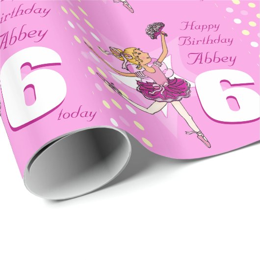 女の子の名前の年齢バレリーナ誕生日ラップパターン(の模様が)あるラップ ラッピングペーパー (ロールコーナー)