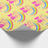 女の子の名前の年齢レインボーの誕生日ラップパターン（の模様が）あるラップ ラッピングペーパー (角)