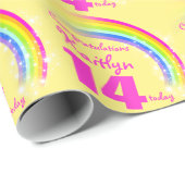 女の子の名前の年齢レインボーの誕生日ラップパターン（の模様が）あるラップ ラッピングペーパー (ロールコーナー)