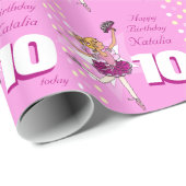 女の子の名前の年齢10バレリーナ誕生日パターンラップ ラッピングペーパー (ロールコーナー)