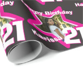 女の子の名前の年齢21あなたの写真のピンクの星のパターンを追加 ラッピングペーパー (ロールコーナー)