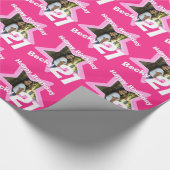 女の子の名前の年齢21あなたの写真のピンクの星のパターンを追加 ラッピングペーパー (角)