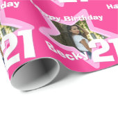 女の子の名前の年齢21あなたの写真のピンクの星のパターンを追加 ラッピングペーパー (ロールコーナー)