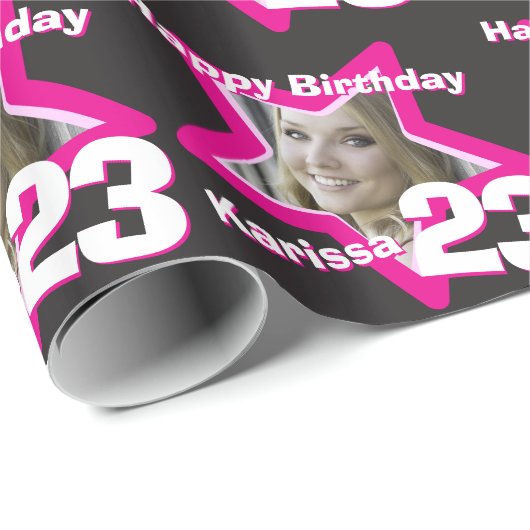 女の子の名前の年齢23あなたの写真のピンクの星のパターンを追加 ラッピングペーパー (ロールコーナー)