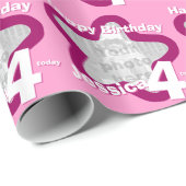 女の子の名前の年齢4あなたの写真のピンクの星のパターンを追加 ラッピングペーパー (ロールコーナー)