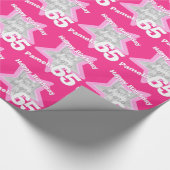 女の子の名前の年齢65あなたの写真のピンクの星のパターンを追加 ラッピングペーパー (コーナー)