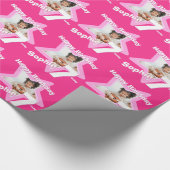 女の子の名前の年齢7あなたの写真のピンクの星のパターンを追加 ラッピングペーパー (角)