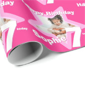 女の子の名前の年齢7あなたの写真のピンクの星のパターンを追加 ラッピングペーパー (ロールコーナー)