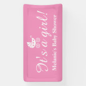 女の子の名前をカスタムするピンクのベビーシャワーバナー 横断幕 (縦)