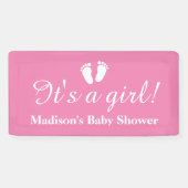 女の子の名前をカスタムするピンクのベビーシャワーバナー 横断幕 (横)