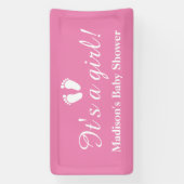 女の子の名前をカスタムするピンクのベビーシャワーバナー 横断幕 (縦)