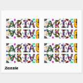 女の子の名前アリア，花と音楽 長方形シール (シート)