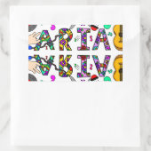 女の子の名前アリア，花と音楽 長方形シール (バッグ)