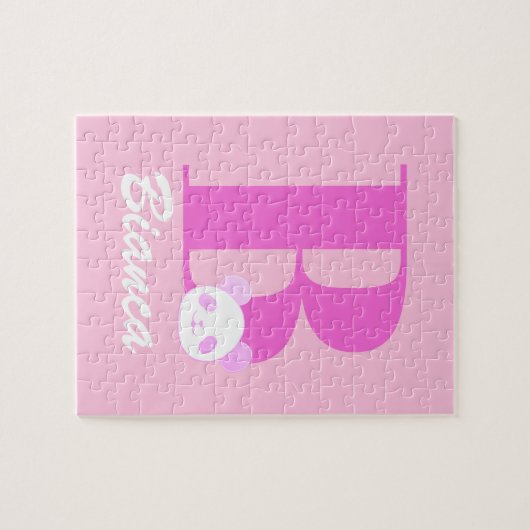 女の子の名前カスタムのピンク文字 ジグソーパズル (横)