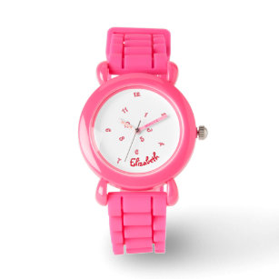 女の子の名前クール可愛いおもしろいごちゃ混ぜ時間ピンクの子供 腕時計