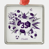 女の子の名前サッカーボールが紫色に輝く メタルオーナメント (正面)