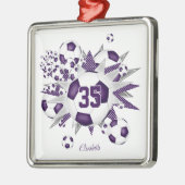 女の子の名前サッカーボールが紫色に輝く メタルオーナメント (左)