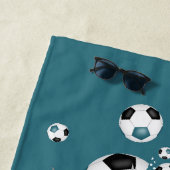女の子の名前サッカーボール星スターブラックティール(緑がかった色) ビーチタオル (インサイチュ)