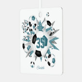 女の子の名前サッカーボール星スターブラックティール（緑がかった色） メタルオーナメント (正面左)