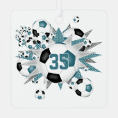 女の子の名前サッカーボール星スターブラックティール（緑がかった色） メタルオーナメント (裏面)