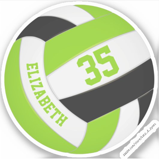 女の子の名前ジャージー番号ライム黒バレーボール シール (正面)