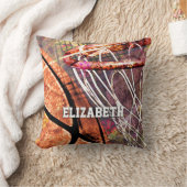 女の子の名前バスケットボールとフープピンパープルオレンジ クッション (ブランケット)