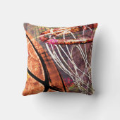 女の子の名前バスケットボールとフープピンパープルオレンジ クッション (裏面)