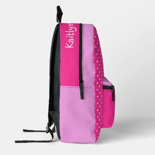 女の子の名前ピンクのおもちゃラグドールの人形アート プリントバックパック (左)