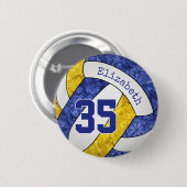 女の子の名前ブルー金ゴールドバレーボールチームカラー 缶バッジ (正面&裏面)