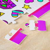 女の子の名前ラヤ、紫とピンクの星のハート ジグソーパズル (側面)