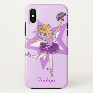 女の子の名前踊りバレリーナブロンドパープルケース iPhone X ケース