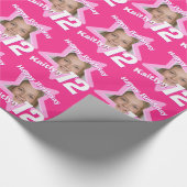 女の子の名前12th誕生日あなたのフォトピンクの星を追加 ラッピングペーパー (角)