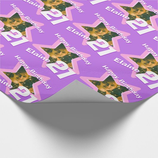 女の子の名前21stあなたの写真の紫色の星模様を追加 ラッピングペーパー (角)