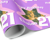 女の子の名前21stあなたの写真の紫色の星模様を追加 ラッピングペーパー (ロールコーナー)