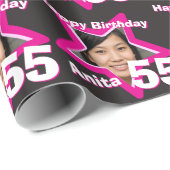 女の子の名前55th誕生日フォトピンクブラック ラッピングペーパー (ロールコーナー)